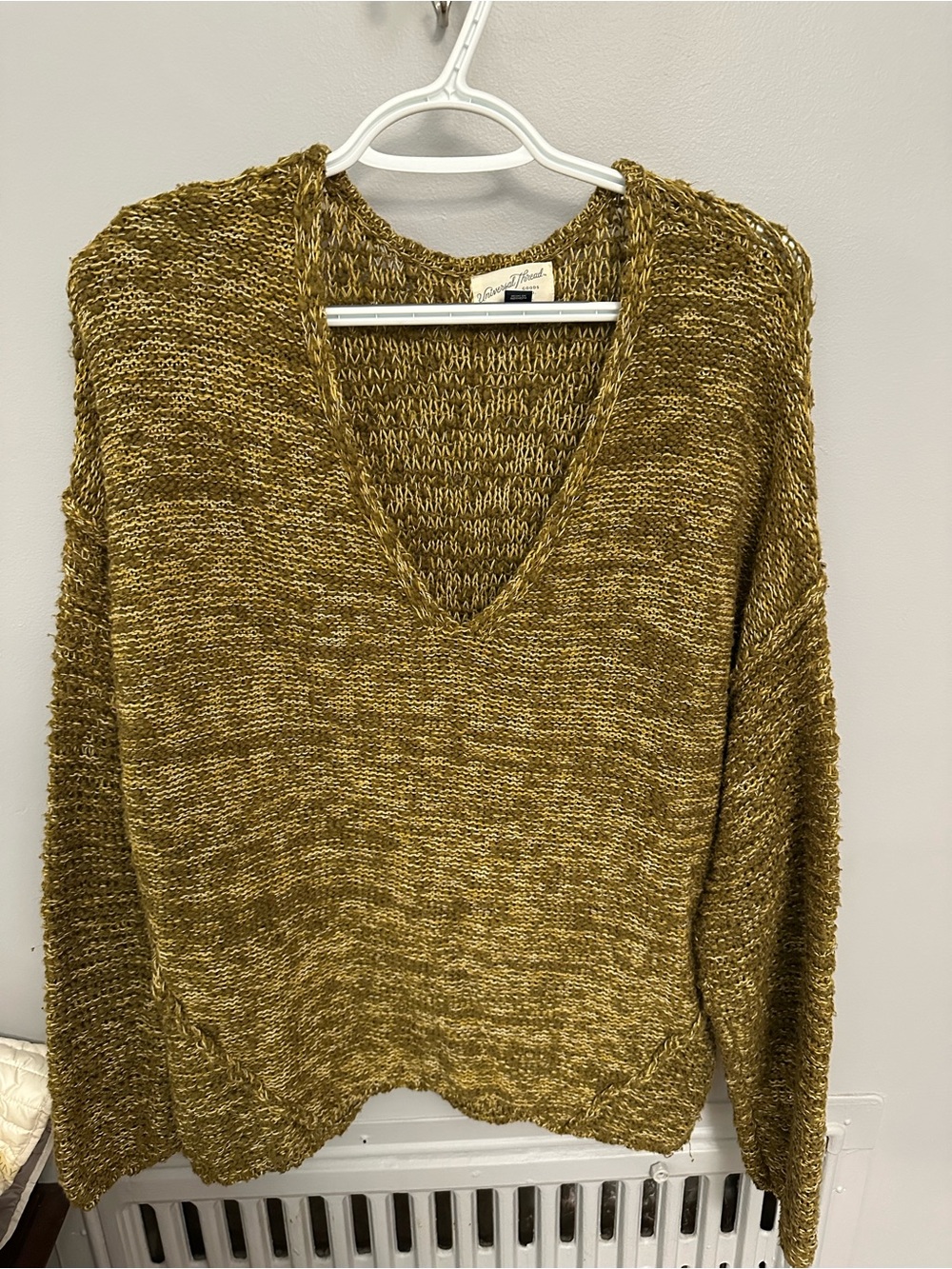 Universal Thread Olive-Mustard Open Knit V-Neck Sweater 100% Cotton